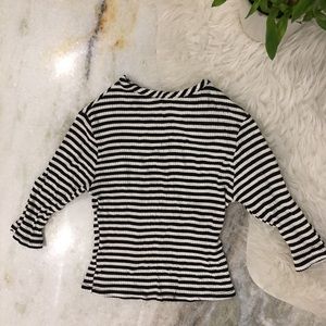Black and white striped high neck ribbed crop top